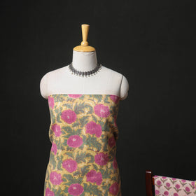 Floral Hand Block Sanganeri Print Woolen Unstitched Dress Material: Kurta, Bottom with Dupatta 40