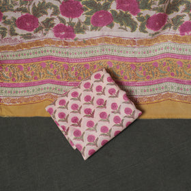 Floral Hand Block Sanganeri Print Woolen Unstitched Dress Material: Kurta, Bottom with Dupatta 40