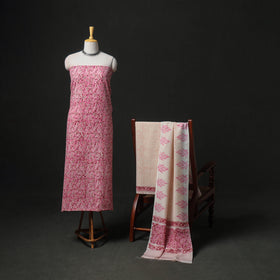 Floral Hand Block Sanganeri Print Woolen Unstitched Dress Material: Kurta, Bottom with Dupatta 41