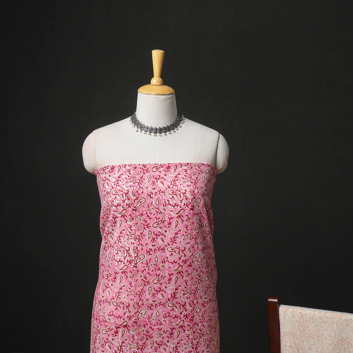 Floral Hand Block Sanganeri Print Woolen Unstitched Dress Material: Kurta, Bottom with Dupatta 41