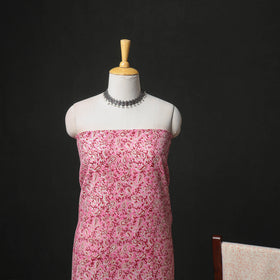 Floral Hand Block Sanganeri Print Woolen Unstitched Dress Material: Kurta, Bottom with Dupatta 41