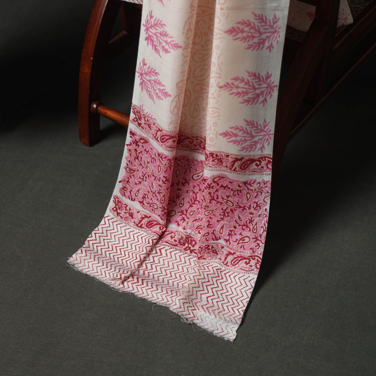 Floral Hand Block Sanganeri Print Woolen Unstitched Dress Material: Kurta, Bottom with Dupatta 41