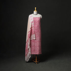 Floral Hand Block Sanganeri Print Woolen Unstitched Dress Material: Kurta, Bottom with Dupatta 41