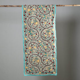 Blue Ranihati Chapa Work Embroidery Chanderi Silk Stole