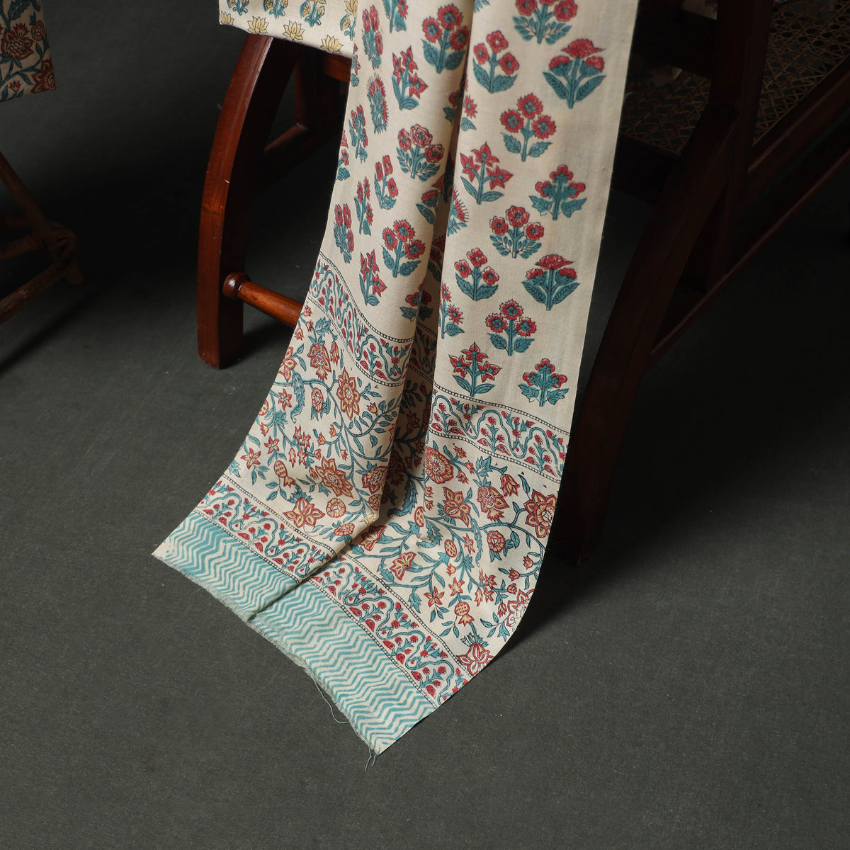 Floral hand block sanganeri print woolen unstitched dress