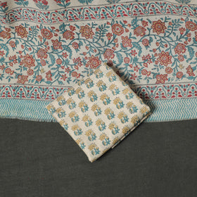 Floral hand block sanganeri print woolen unstitched dress