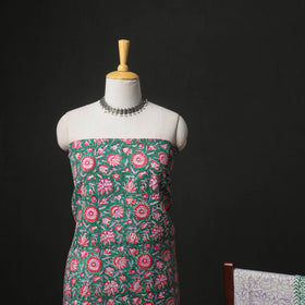 Floral Hand Block Sanganeri Print Woolen Unstitched Dress Material: Kurta, Bottom with Dupatta 43