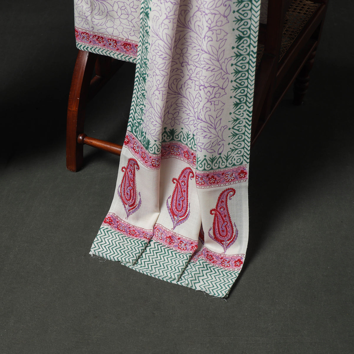 Floral Hand Block Sanganeri Print Woolen Unstitched Dress Material: Kurta, Bottom with Dupatta 43