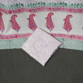Floral Hand Block Sanganeri Print Woolen Unstitched Dress Material: Kurta, Bottom with Dupatta 43