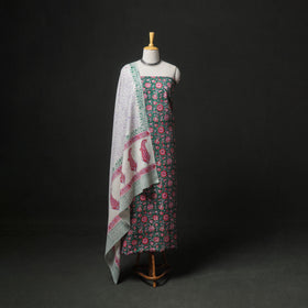 Floral Hand Block Sanganeri Print Woolen Unstitched Dress Material: Kurta, Bottom with Dupatta 43