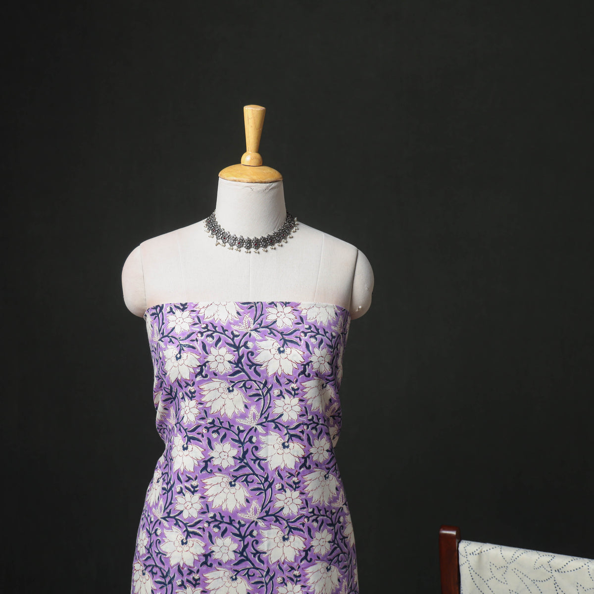 Floral Hand Block Sanganeri Print Woolen Unstitched Dress Material: Kurta, Bottom with Dupatta 44