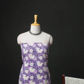 Floral Hand Block Sanganeri Print Woolen Unstitched Dress Material: Kurta, Bottom with Dupatta 44