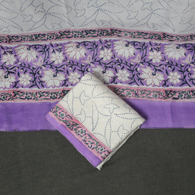Floral Hand Block Sanganeri Print Woolen Unstitched Dress Material: Kurta, Bottom with Dupatta 44