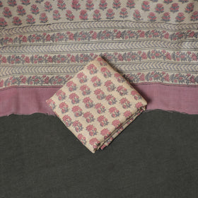 Floral Hand Block Sanganeri Print Woolen Unstitched Dress Material: Kurta, Bottom with Dupatta 45