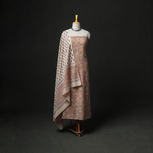 Floral Hand Block Sanganeri Print Woolen Unstitched Dress Material: Kurta, Bottom with Dupatta 46