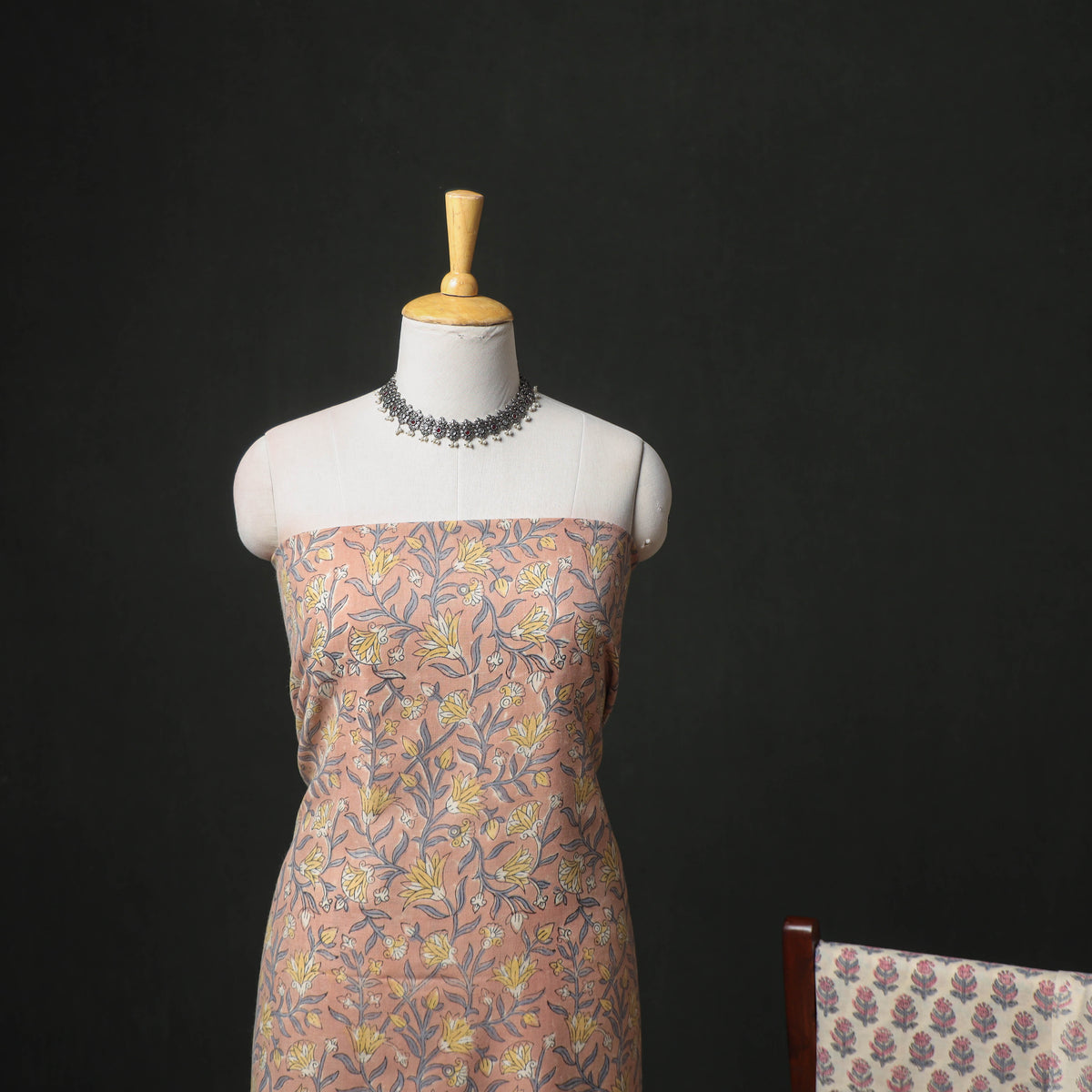 Floral Hand Block Sanganeri Print Woolen Unstitched Dress Material: Kurta, Bottom with Dupatta 46