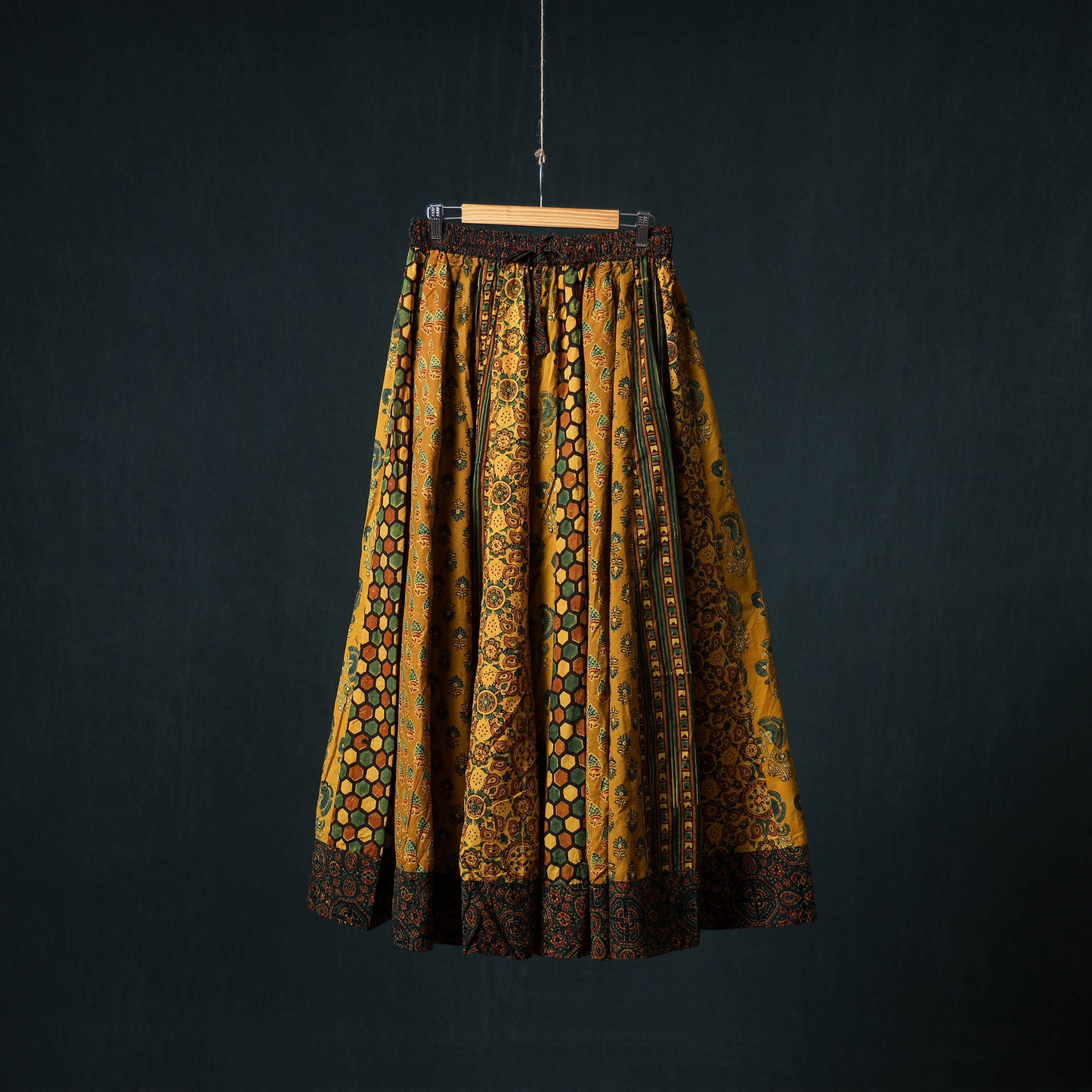 Ajrakh Hand Block Print 24 Kali Patchwork Cotton Long Skirt 96