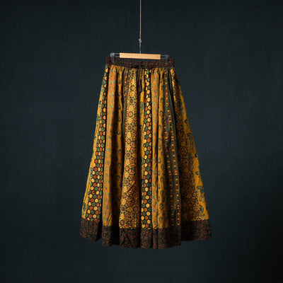 Ajrakh Hand Block Print 24 Kali Patchwork Cotton Long Skirt 96