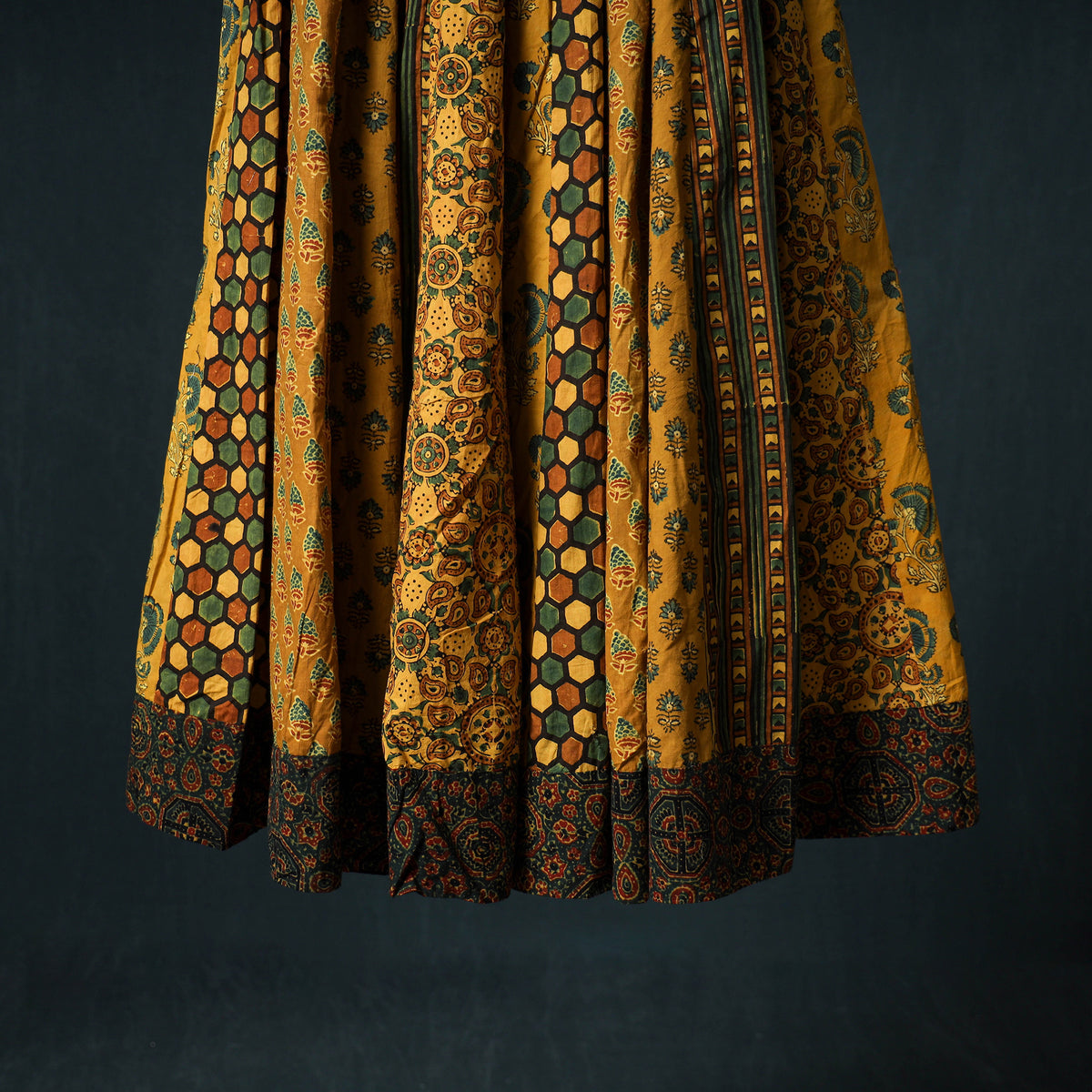 Ajrakh Hand Block Print 24 Kali Patchwork Cotton Long Skirt 96