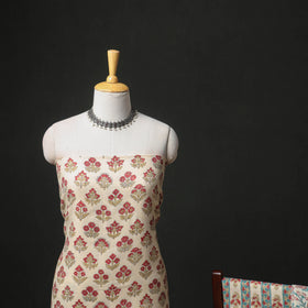 Floral Hand Block Sanganeri Print Woolen Unstitched Dress Material: Kurta, Bottom with Dupatta 47