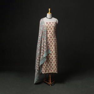 Floral Hand Block Sanganeri Print Woolen Unstitched Dress Material: Kurta, Bottom with Dupatta 47
