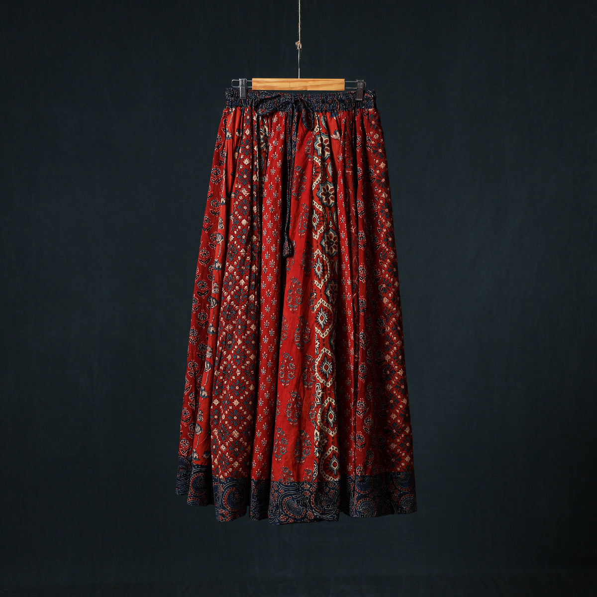 Ajrakh Hand Block Print 24 Kali Patchwork Cotton Long Skirt 97