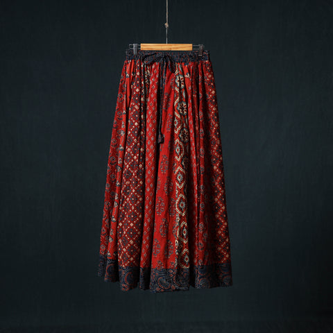 Ajrakh Hand Block Print 24 Kali Patchwork Cotton Long Skirt 97