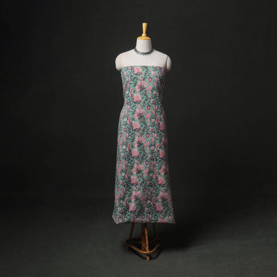 Floral Hand Block Sanganeri Print Woolen Unstitched Dress Material: Kurta with Bottom 48