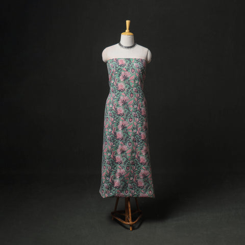 Floral Hand Block Sanganeri Print Woolen Unstitched Dress Material: Kurta with Bottom 48