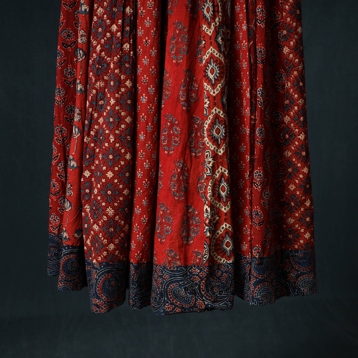 Ajrakh Hand Block Print 24 Kali Patchwork Cotton Long Skirt 97