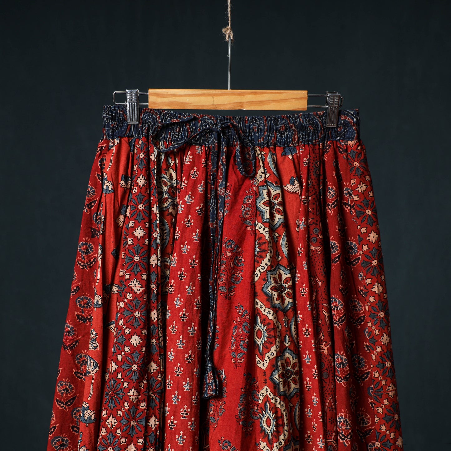 Ajrakh Hand Block Print 24 Kali Patchwork Cotton Long Skirt 97