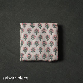 Floral Hand Block Sanganeri Print Woolen Unstitched Dress Material: Kurta with Bottom 48