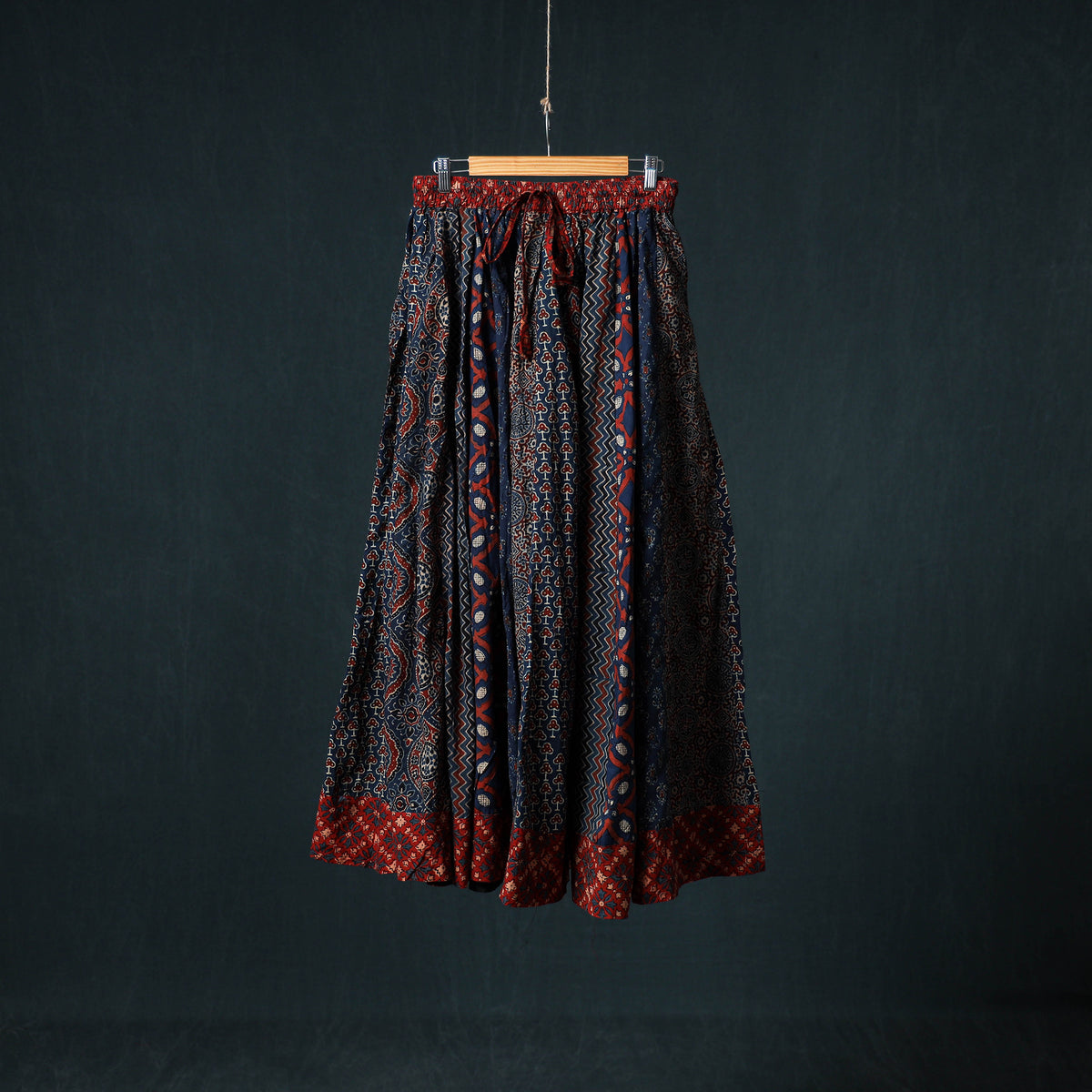 Ajrakh Hand Block Print 24 Kali Patchwork Cotton Long Skirt 98