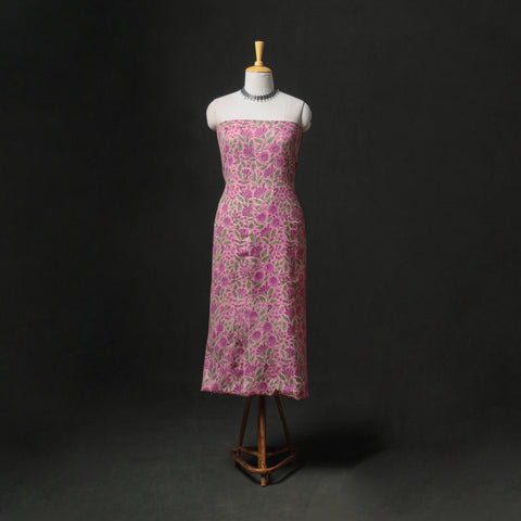 Floral Hand Block Sanganeri Print Woolen Unstitched Dress Material: Kurta with Bottom 49