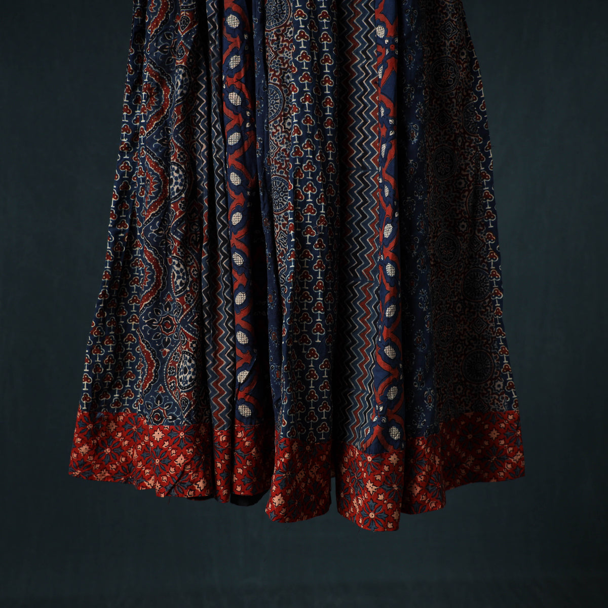 Ajrakh Hand Block Print 24 Kali Patchwork Cotton Long Skirt 98