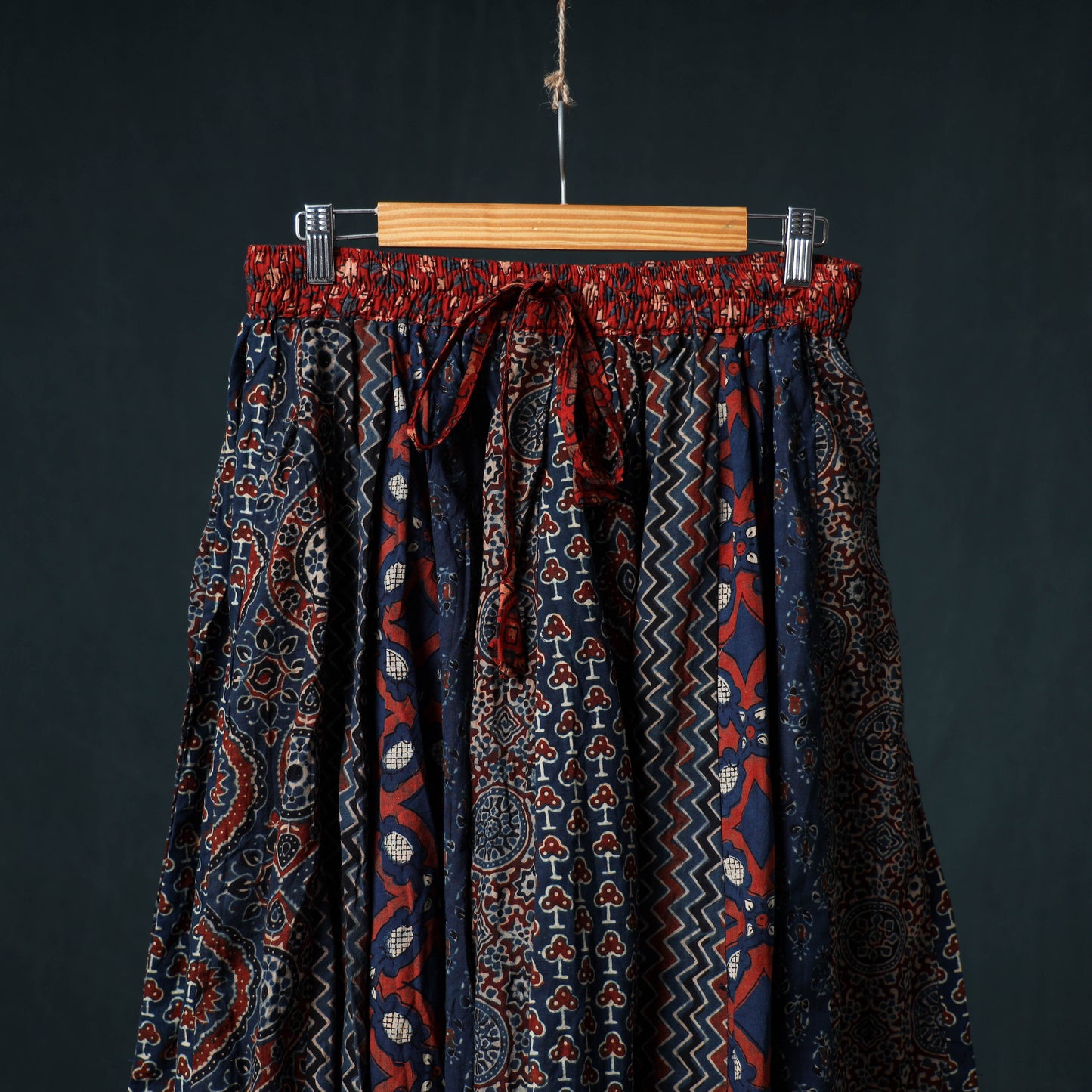 Ajrakh Hand Block Print 24 Kali Patchwork Cotton Long Skirt 98
