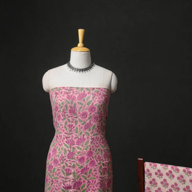 Floral Hand Block Sanganeri Print Woolen Unstitched Dress Material: Kurta with Bottom 49