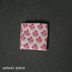 Floral Hand Block Sanganeri Print Woolen Unstitched Dress Material: Kurta with Bottom 49