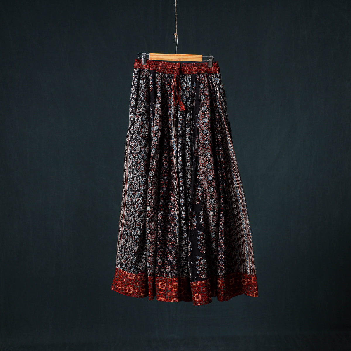 Ajrakh Hand Block Print 24 Kali Patchwork Cotton Long Skirt 99