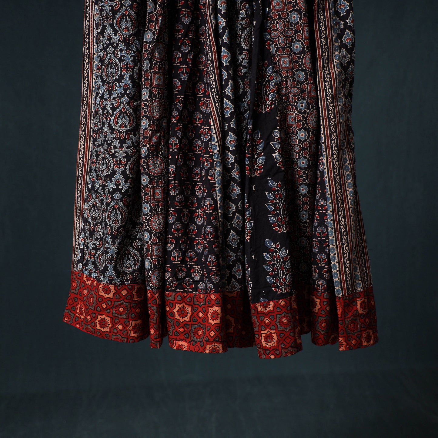 Ajrakh Hand Block Print 24 Kali Patchwork Cotton Long Skirt 99