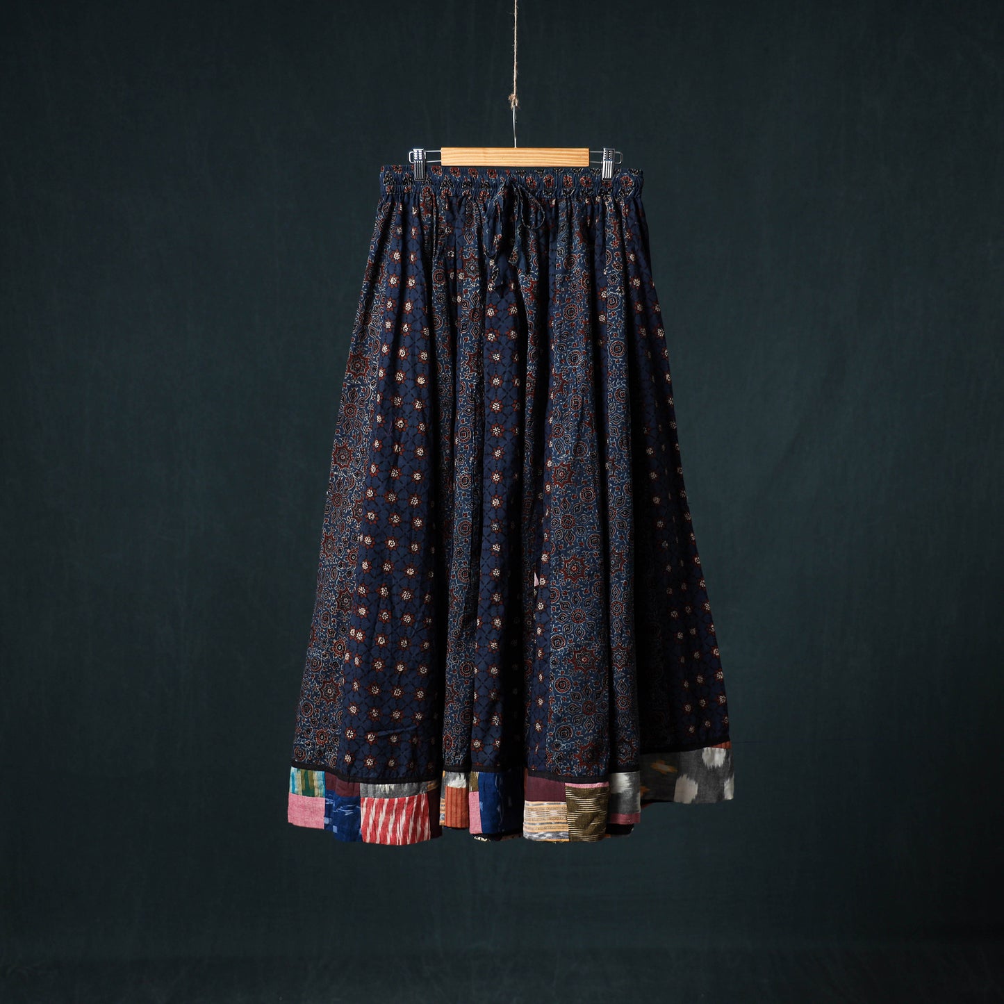 Ajrakh Hand Block Print 24 Kali Patchwork Cotton Long Skirt 100