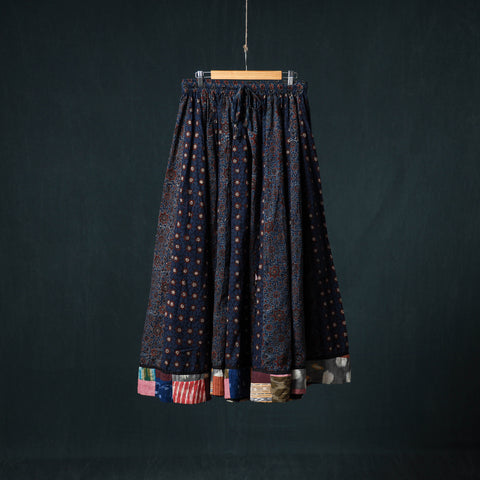 Ajrakh Hand Block Print 24 Kali Patchwork Cotton Long Skirt 100