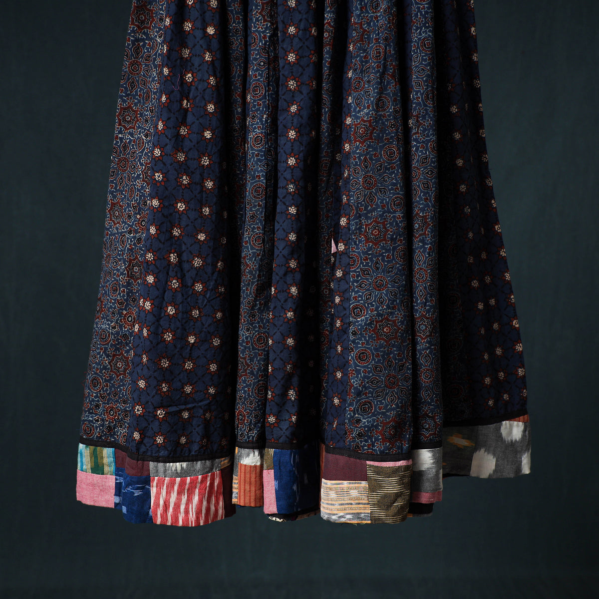 Ajrakh Hand Block Print 24 Kali Patchwork Cotton Long Skirt 100