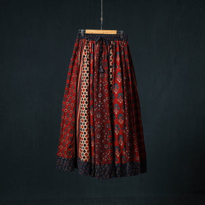 Ajrakh Hand Block Print 24 Kali Patchwork Cotton Long Skirt 101