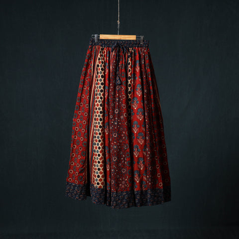 Ajrakh Hand Block Print 24 Kali Patchwork Cotton Long Skirt 101