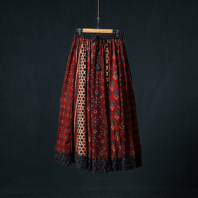 Ajrakh Hand Block Print 24 Kali Patchwork Cotton Long Skirt 101