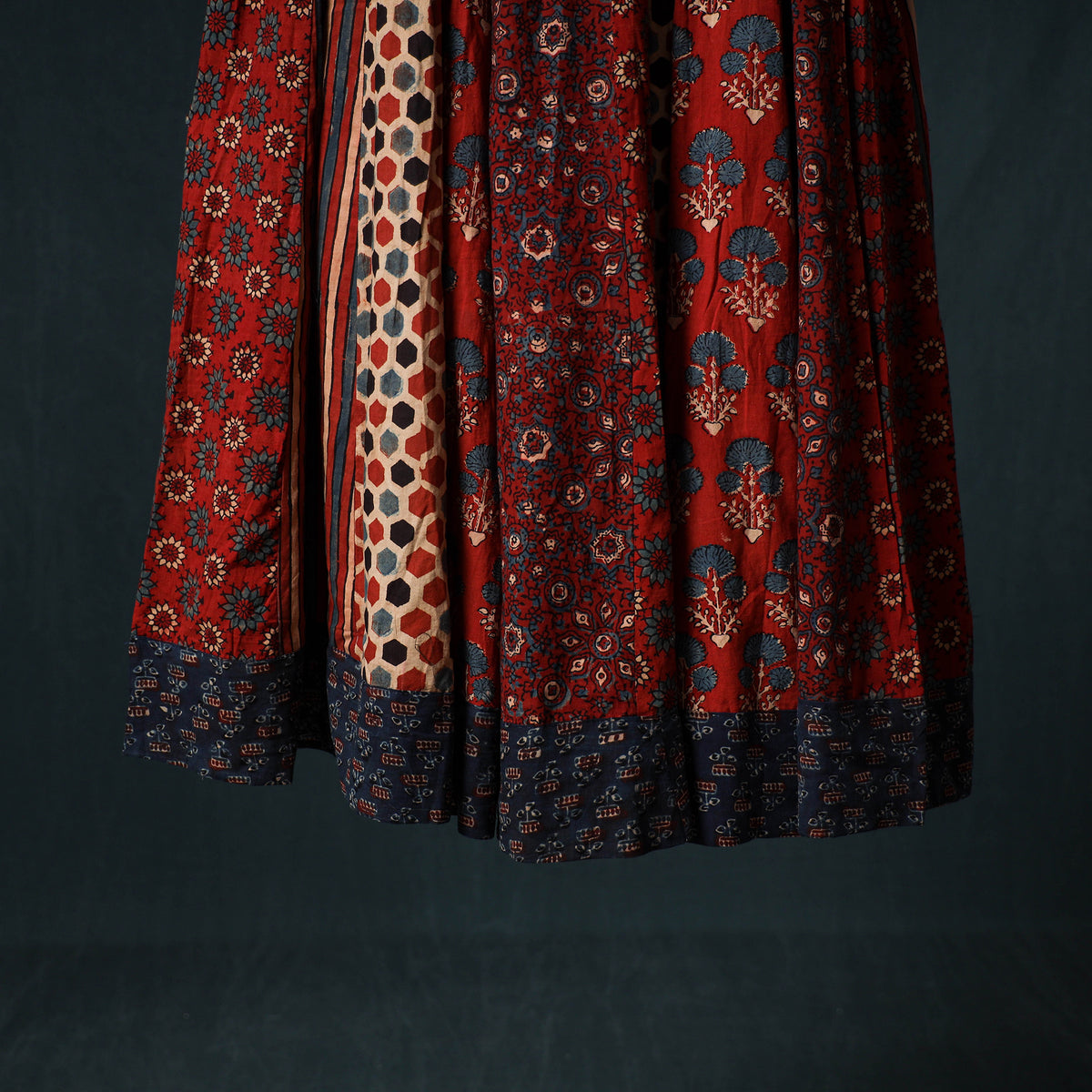 Ajrakh Hand Block Print 24 Kali Patchwork Cotton Long Skirt 101