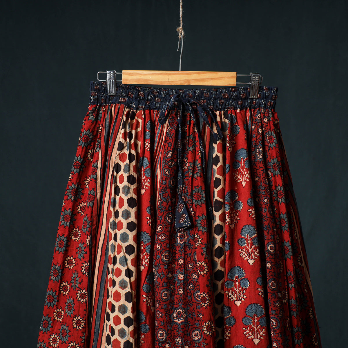 Ajrakh Hand Block Print 24 Kali Patchwork Cotton Long Skirt 101