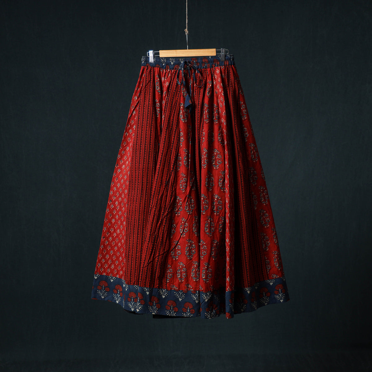 Ajrakh Hand Block Print 24 Kali Patchwork Cotton Long Skirt 102