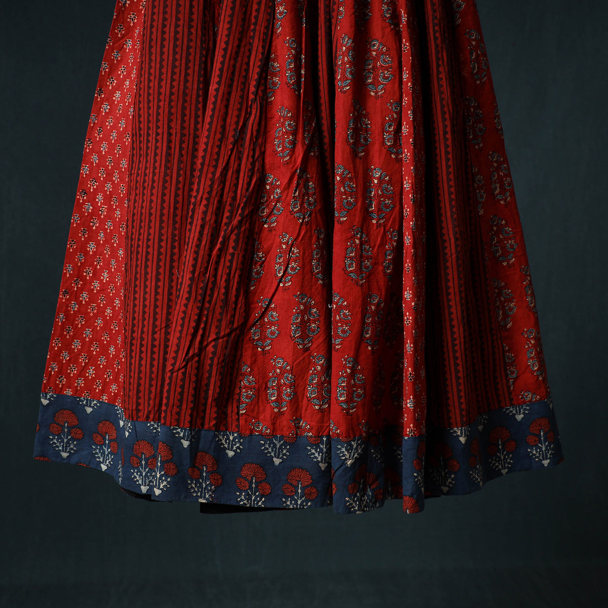 Ajrakh Hand Block Print 24 Kali Patchwork Cotton Long Skirt 102